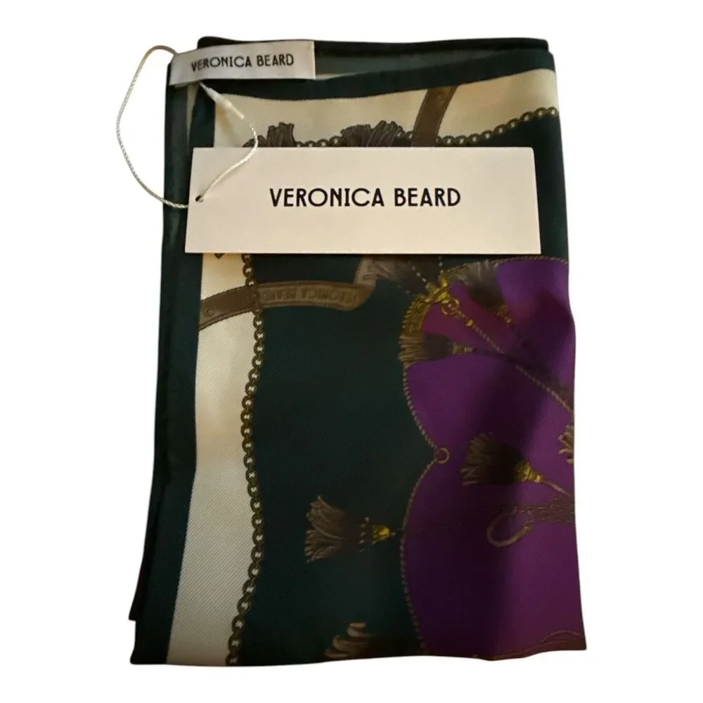Veronica Beard Silk Square Scarf Green Purple Cream Floral Gift Box Included